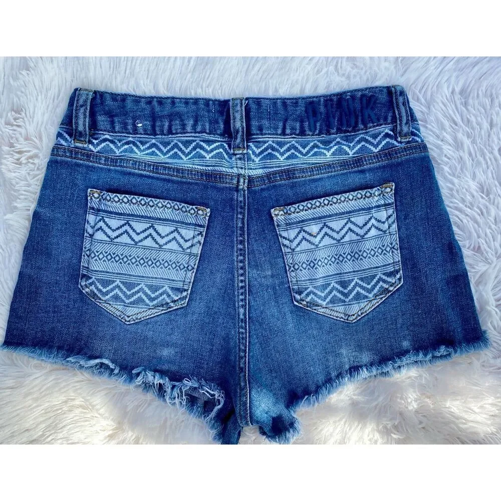 Victoria’s Secret Pink SZ 4 Cheeky High-Rise Denim Factory Distressed Sh… - Picture 9 of 11